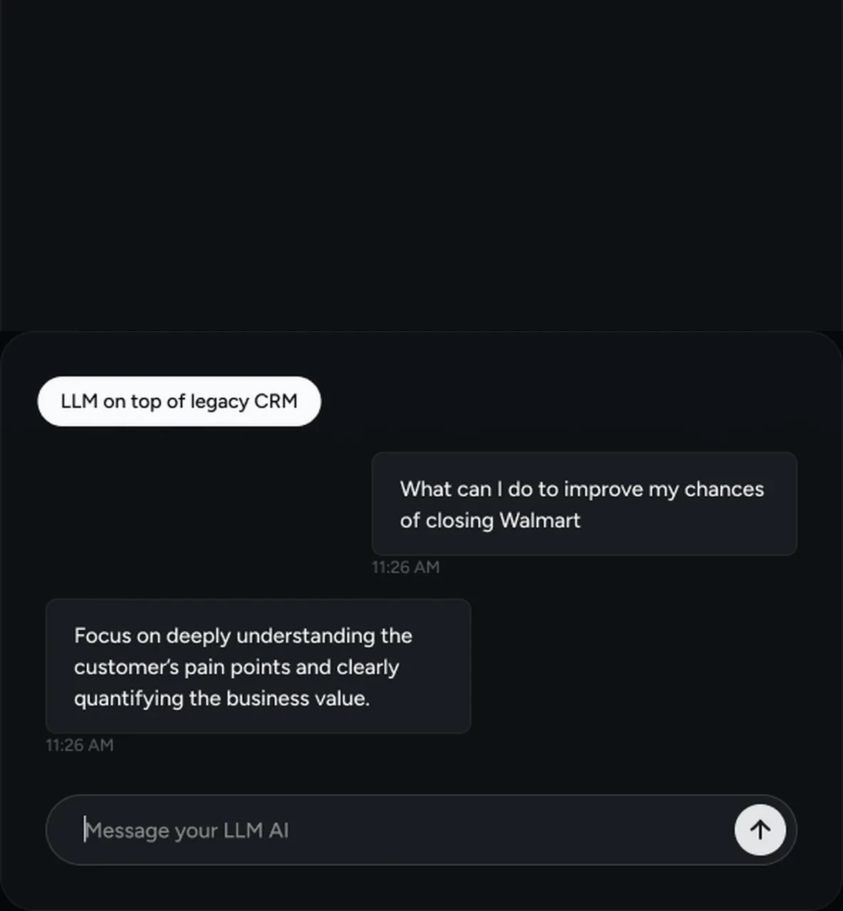LLM on top of legacy CRM chat example about closing a partner deal